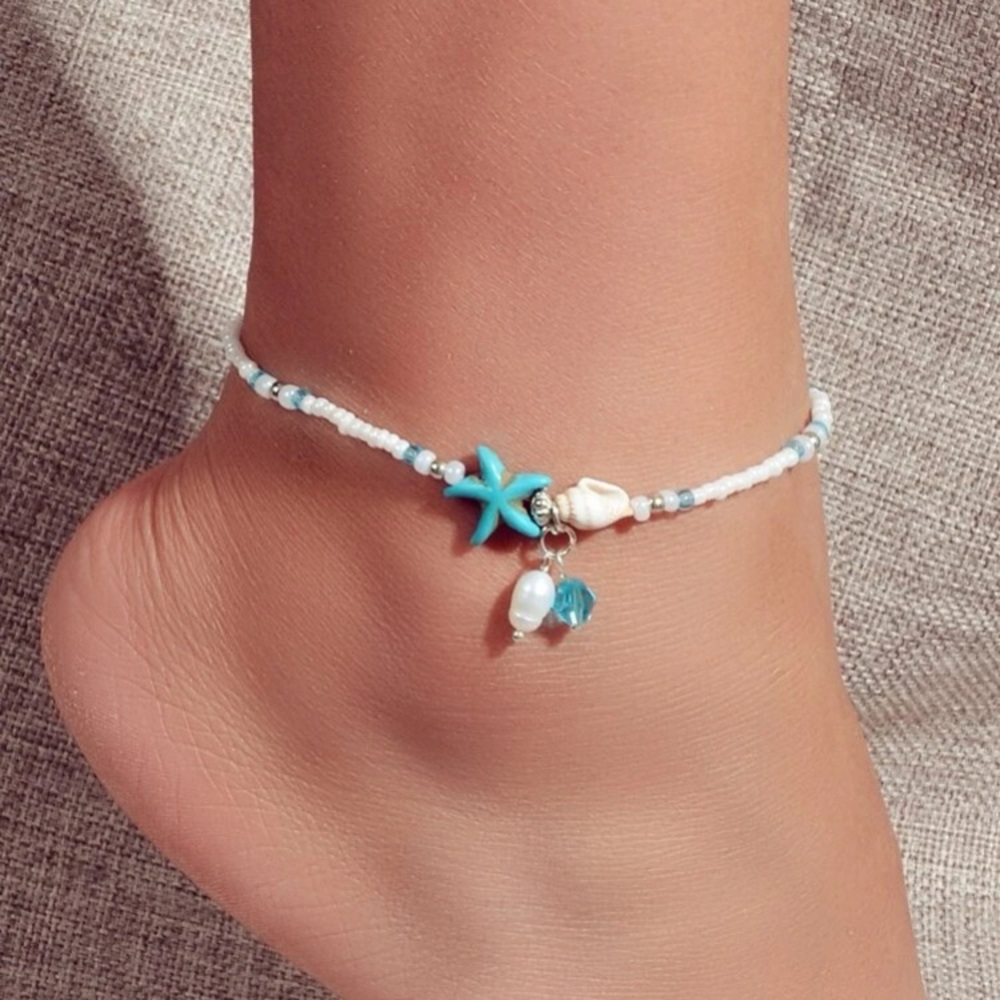 1pc Boho Chic Shell Starfish Handmade Beaded Beach Adjustable Anklet